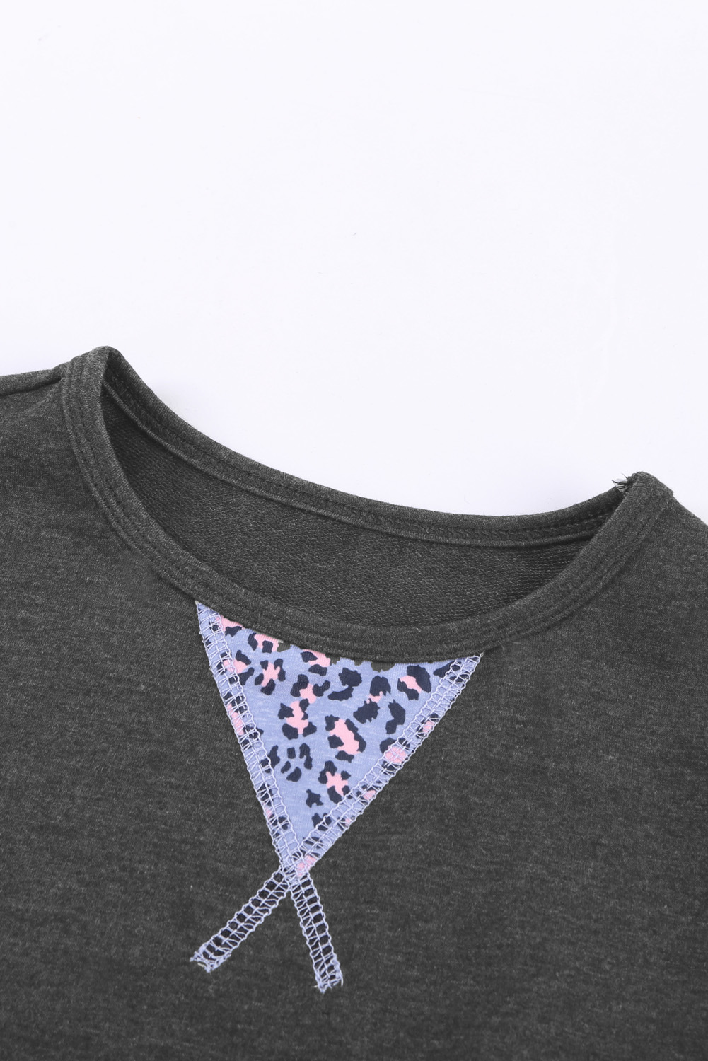 Gray Leopard Raglan Sleeve Patchwork Little Girl Sweatshirt