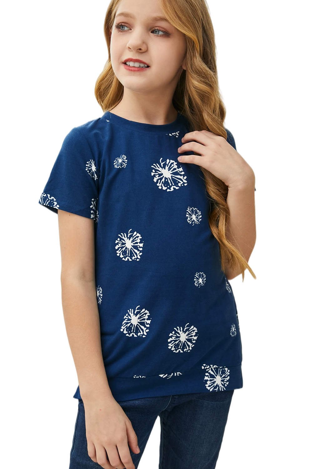 Blue Dandelion Print Little Girl Tee