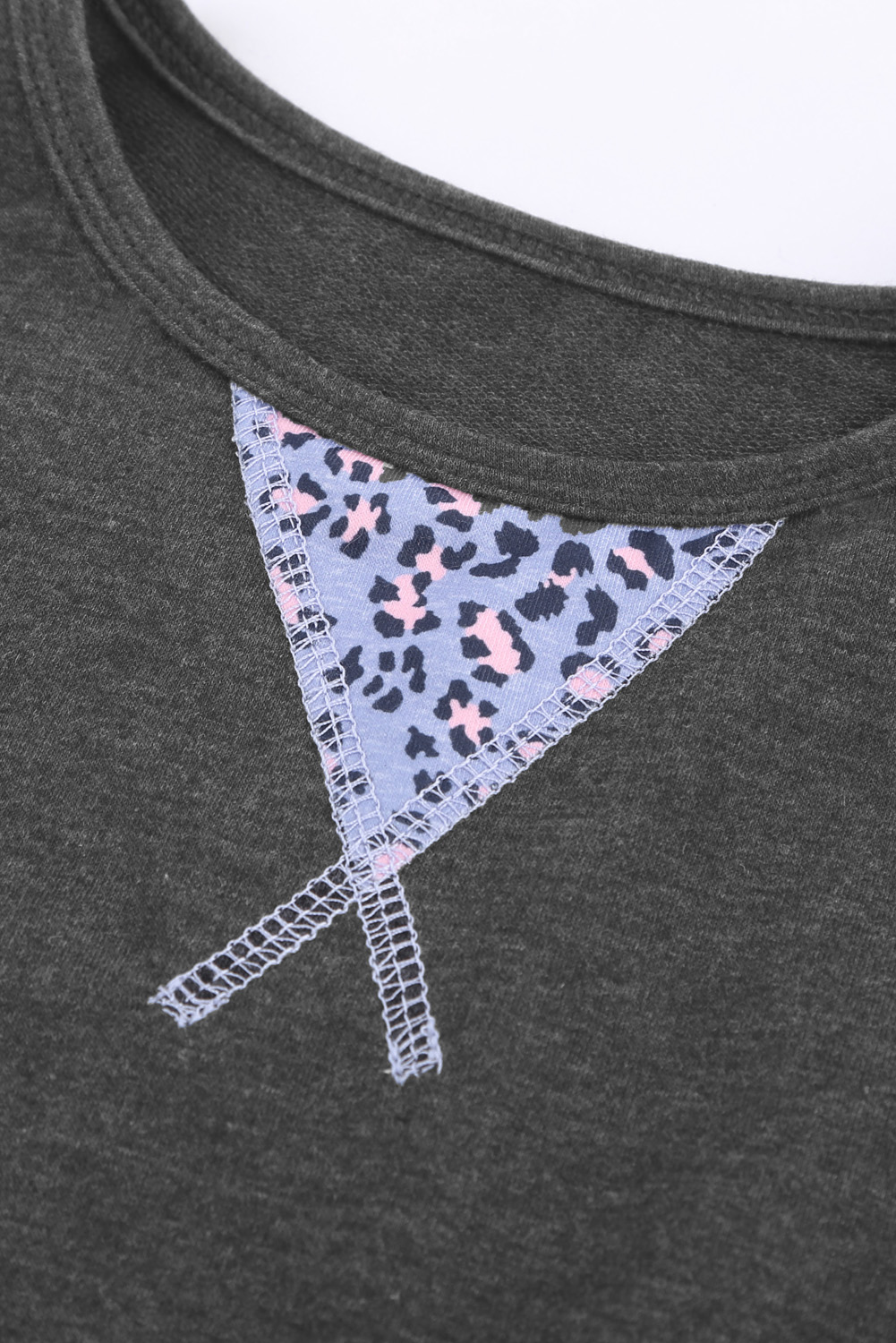 Gray Leopard Raglan Sleeve Patchwork Little Girl Sweatshirt