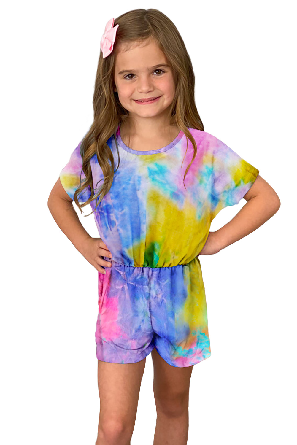 Yellow Tie-Dye Short Sleeve Little Girl Romper
