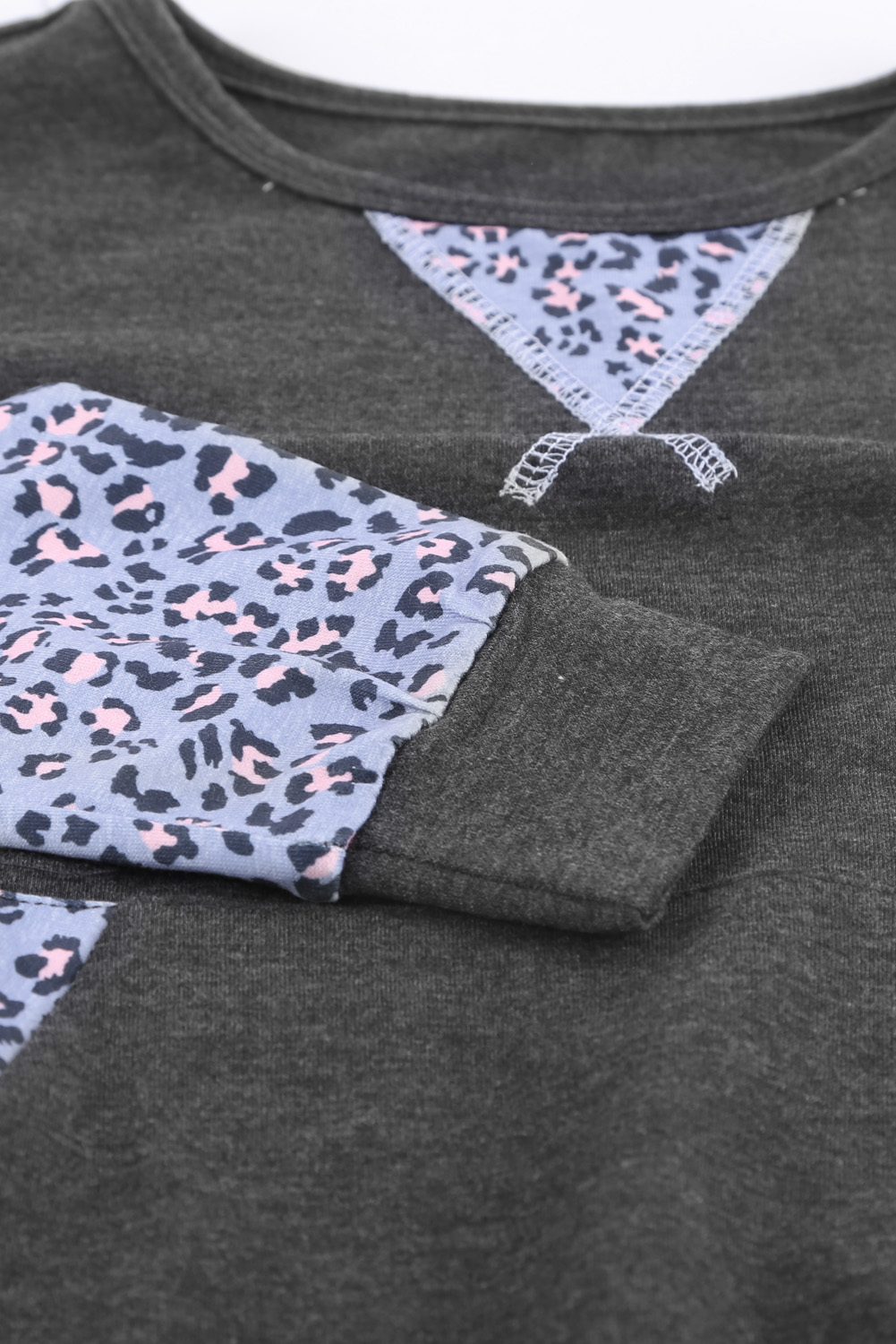 Gray Leopard Raglan Sleeve Patchwork Little Girl Sweatshirt