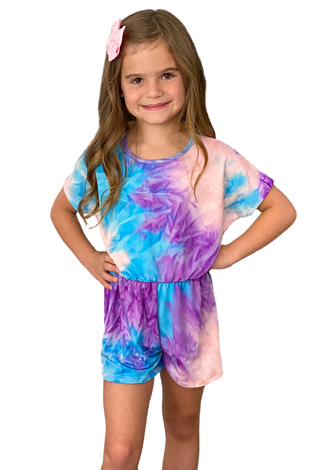Purple Tie-Dye Short Sleeve Little Girl Romper