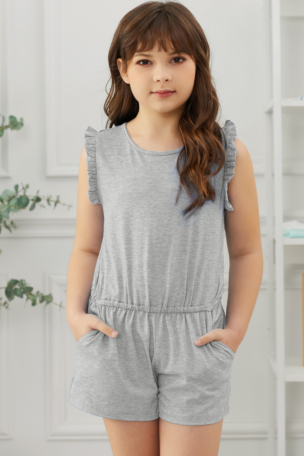 Gray Ruffled Sleeveless Little Girl Romper