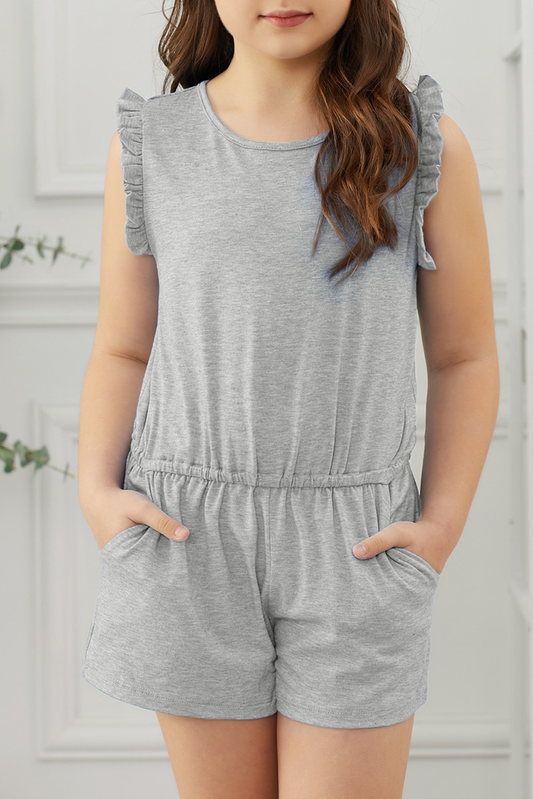 Gray Ruffled Sleeveless Little Girl Romper