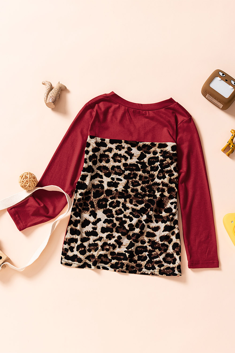 Red Leopard Patchwork Kids Long Sleeve Top