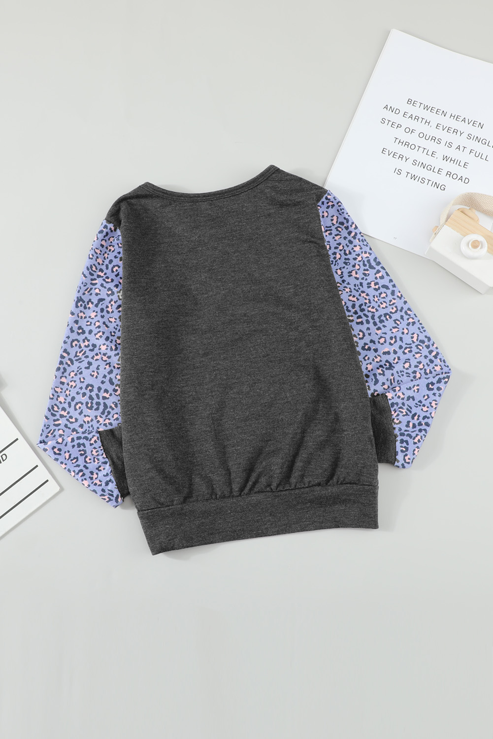 Gray Leopard Raglan Sleeve Patchwork Little Girl Sweatshirt