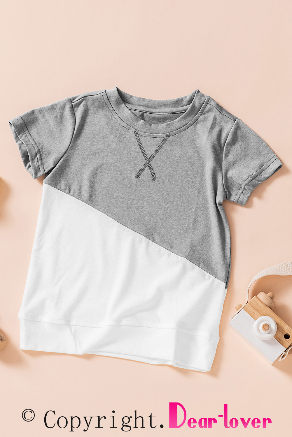Gray Colorblock Splicing Little Girl Tee