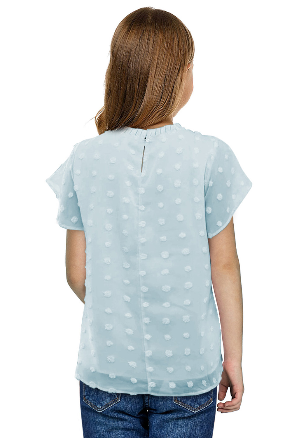 Sky Blue Swiss Dot Short Sleeve Girl's T-Shirt