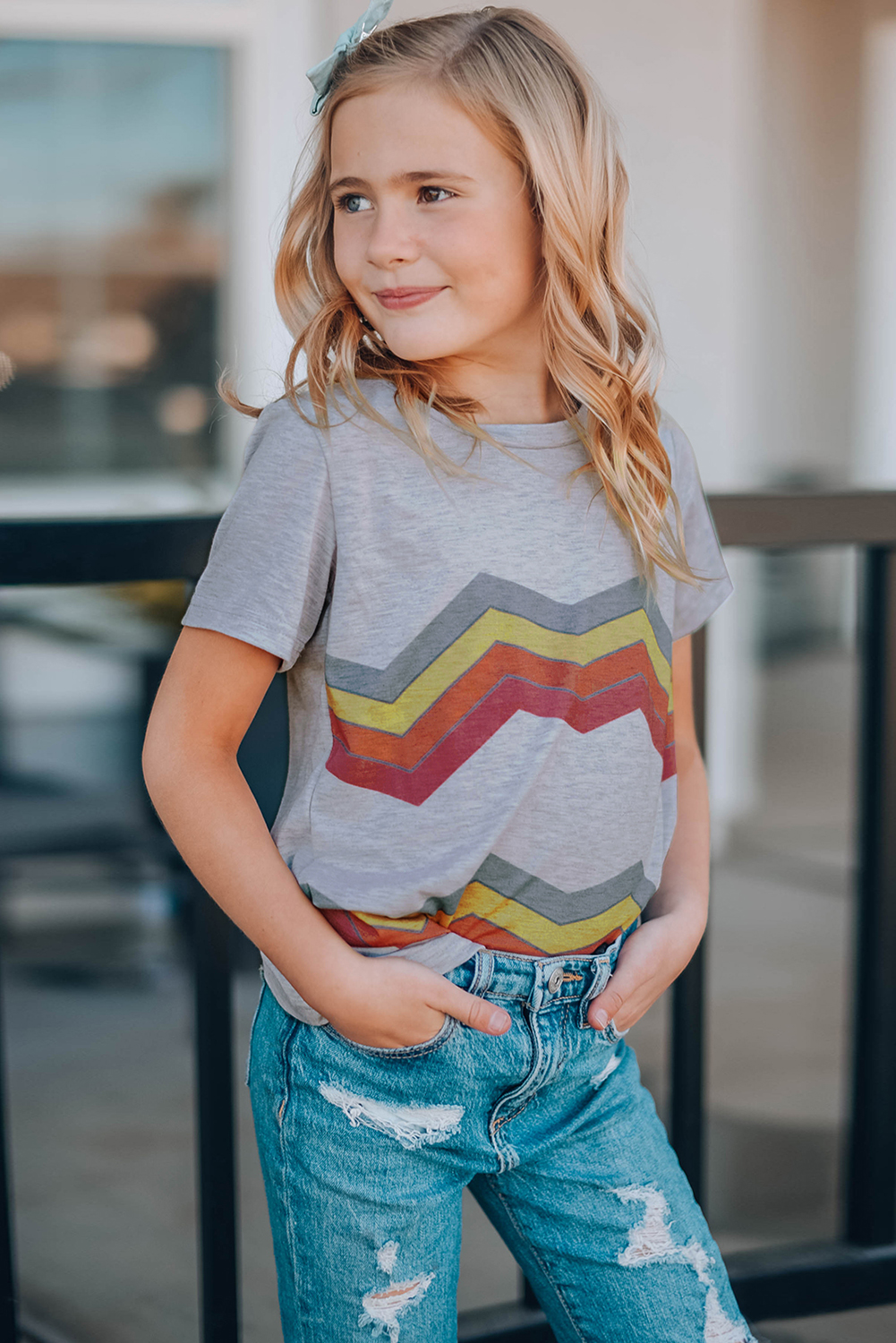 Gray Colorblock Striped Girls' T-Shirt