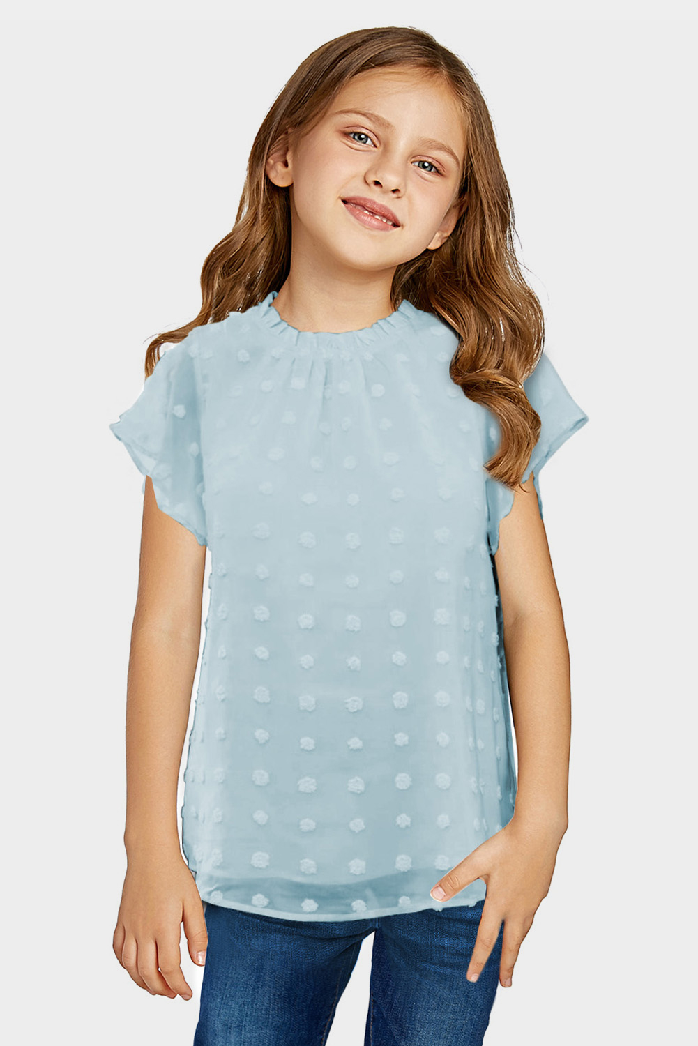 Sky Blue Swiss Dot Short Sleeve Girl's T-Shirt
