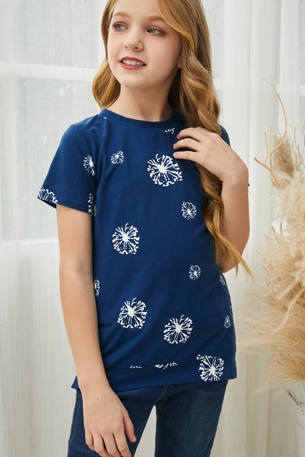 Blue Dandelion Print Little Girl Tee