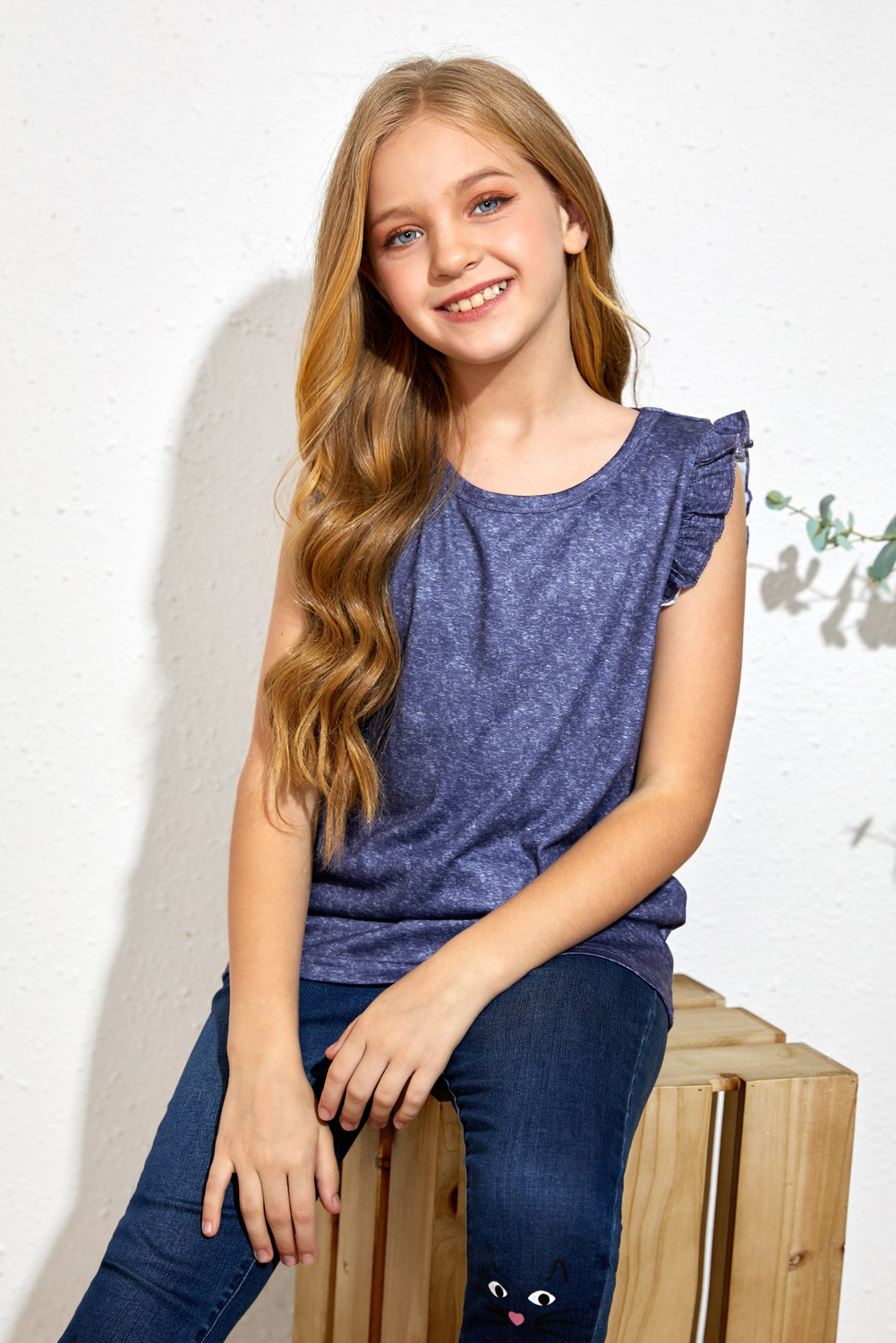 Blue Ruffled Little Girl Tank
