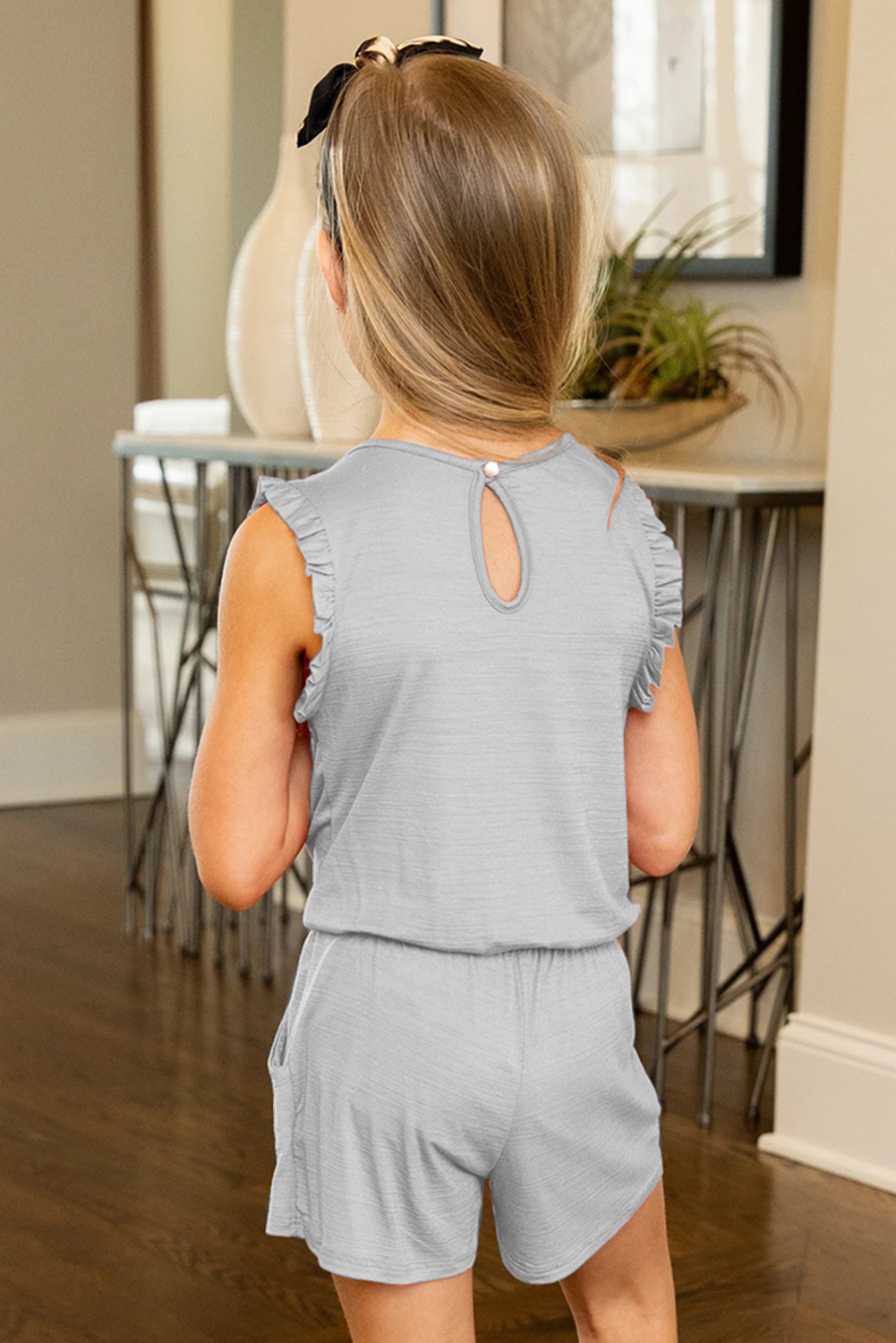 Gray Ruffled Sleeveless Little Girl Romper