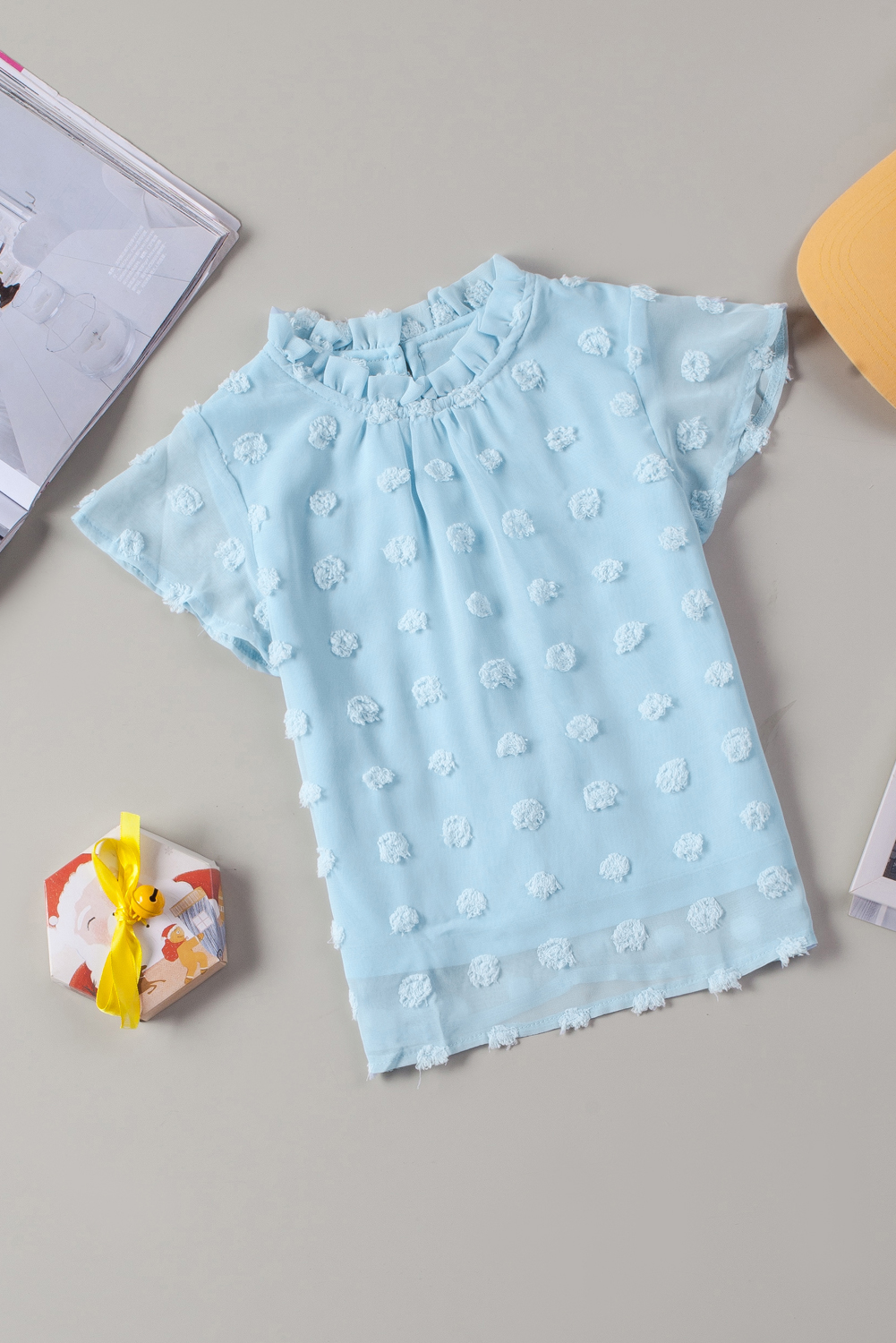 Sky Blue Swiss Dot Short Sleeve Girl's T-Shirt