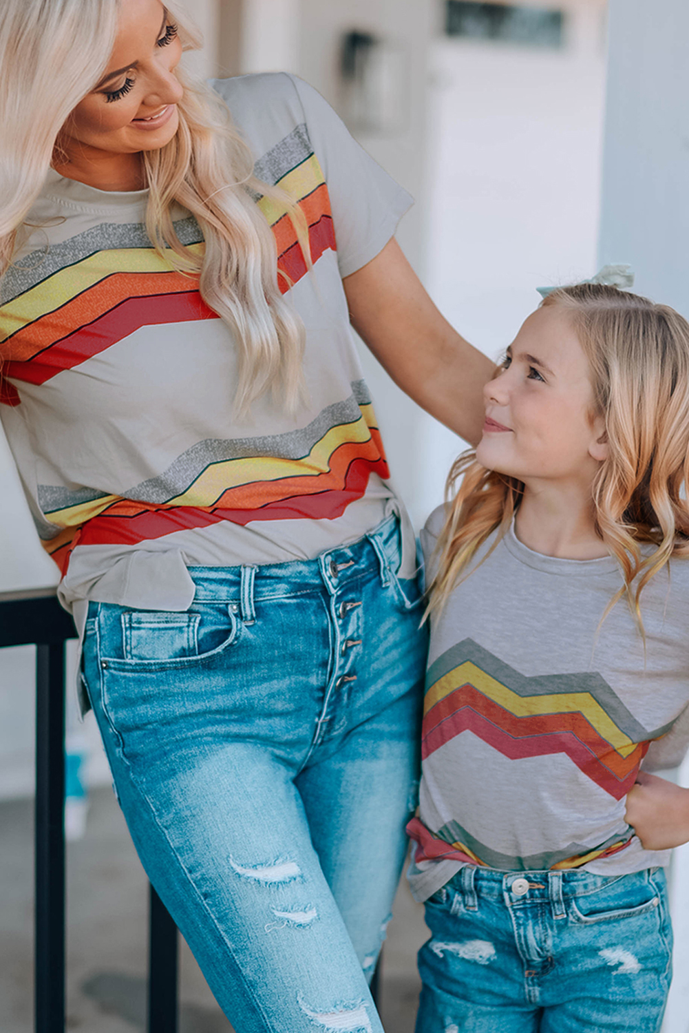 Gray Colorblock Striped Girls' T-Shirt