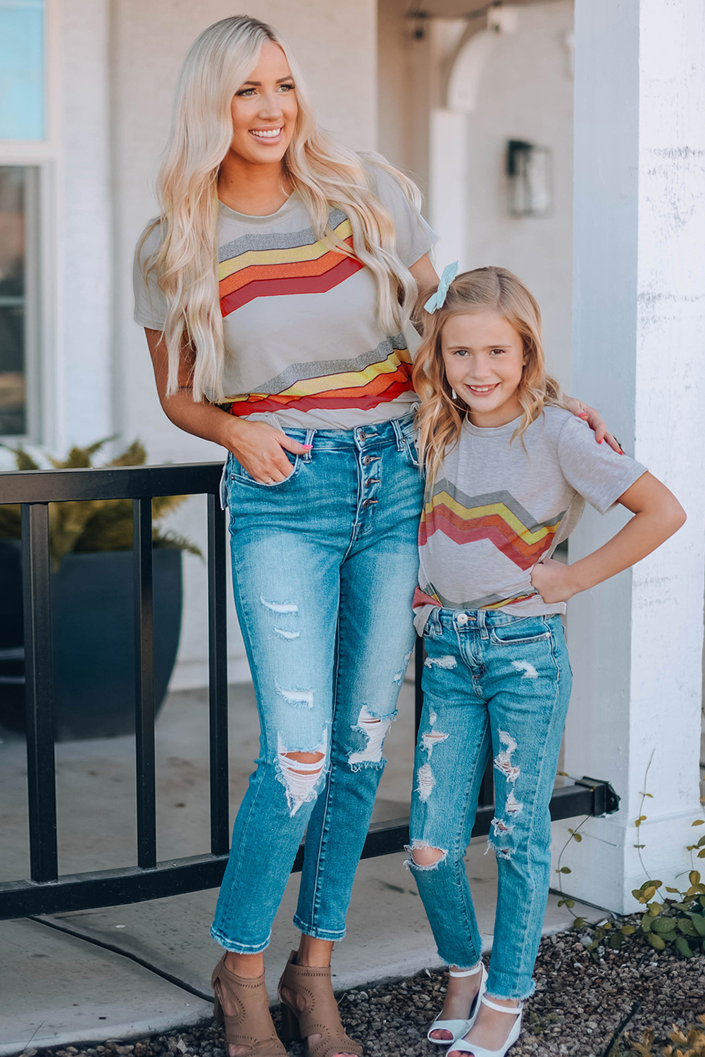 Gray Colorblock Striped Girls' T-Shirt