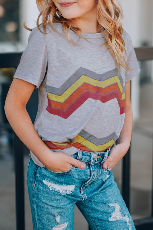 Gray Colorblock Striped Girls' T-Shirt