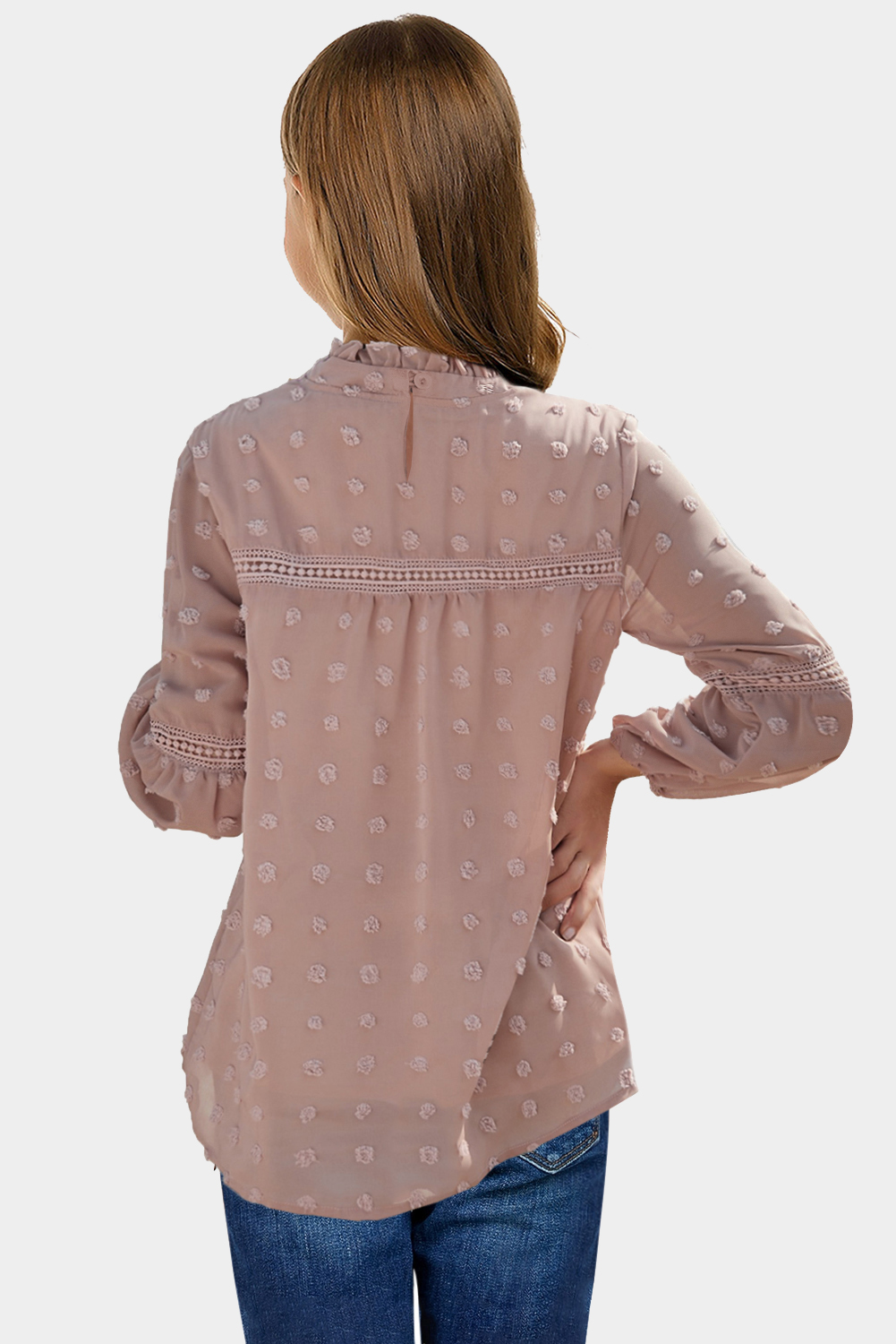 Pink Split Neck Swiss Dot Little Girls' Blouse