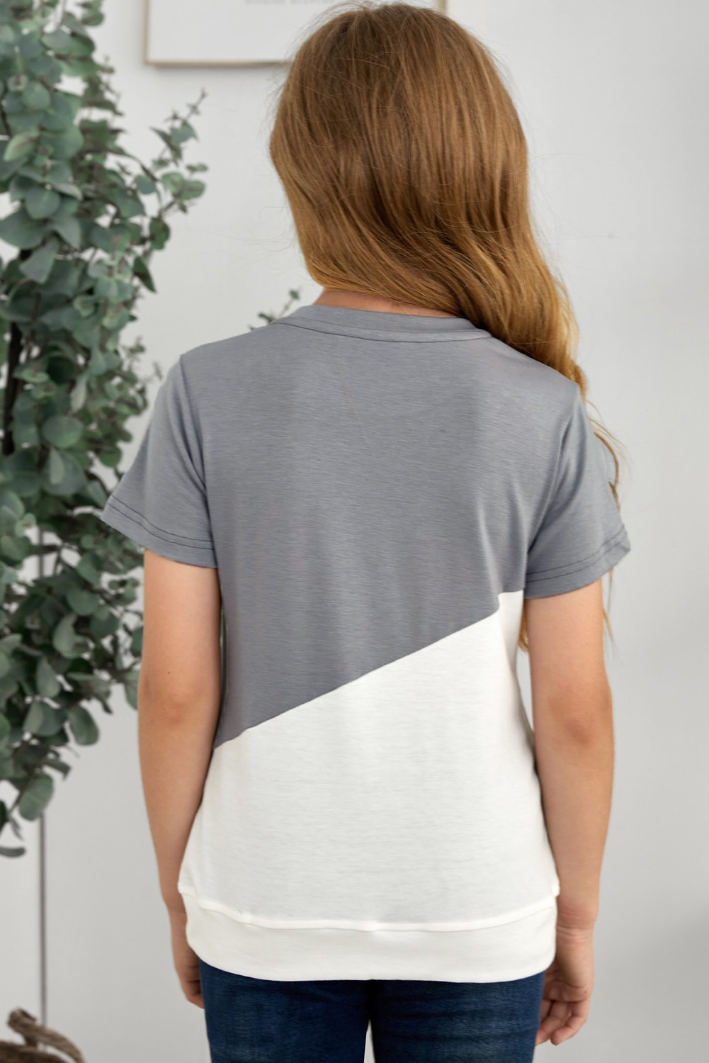 Gray Colorblock Splicing Little Girl Tee