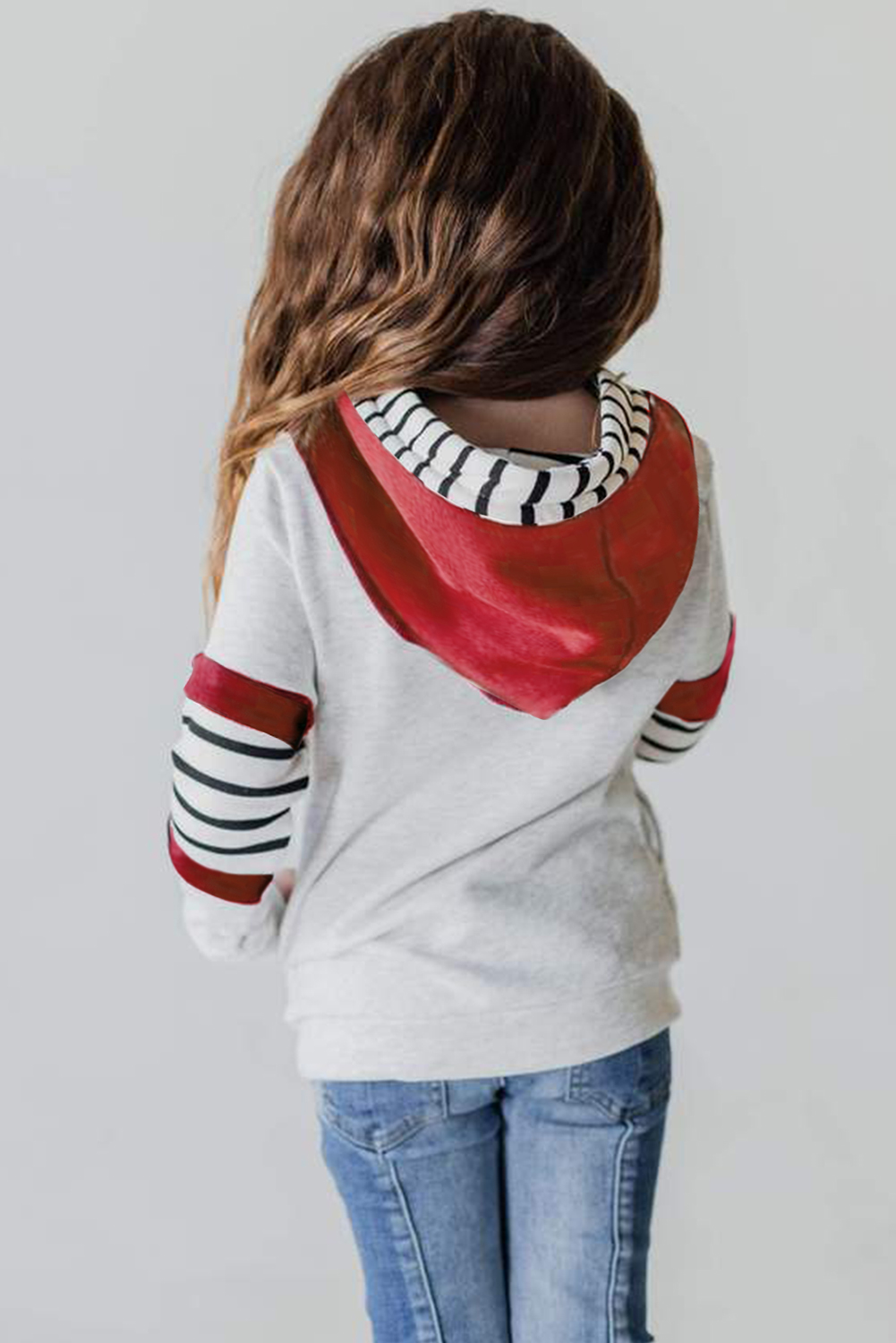 Gray Girls Stripes Colorblock High Neck Hoodie