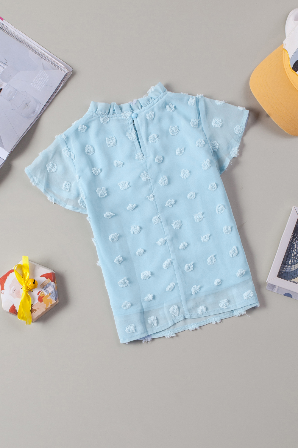 Sky Blue Swiss Dot Short Sleeve Girl's T-Shirt