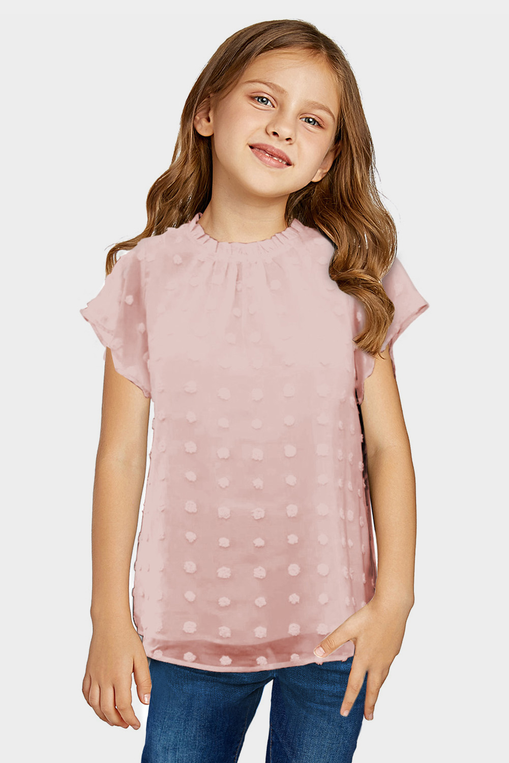 Pink Swiss Dot Short Sleeve Girl's T-Shirt