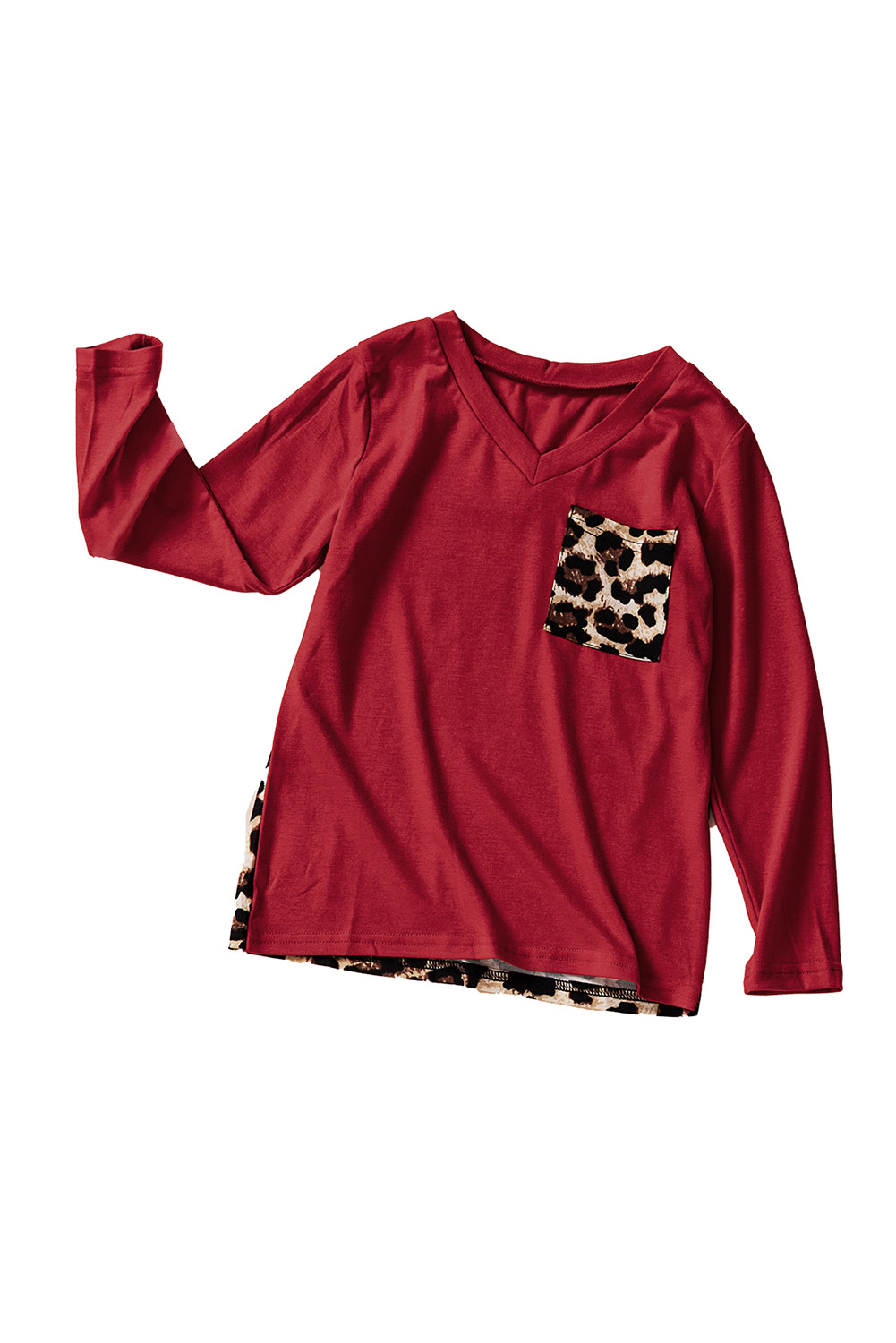 Red Leopard Patchwork Kids Long Sleeve Top