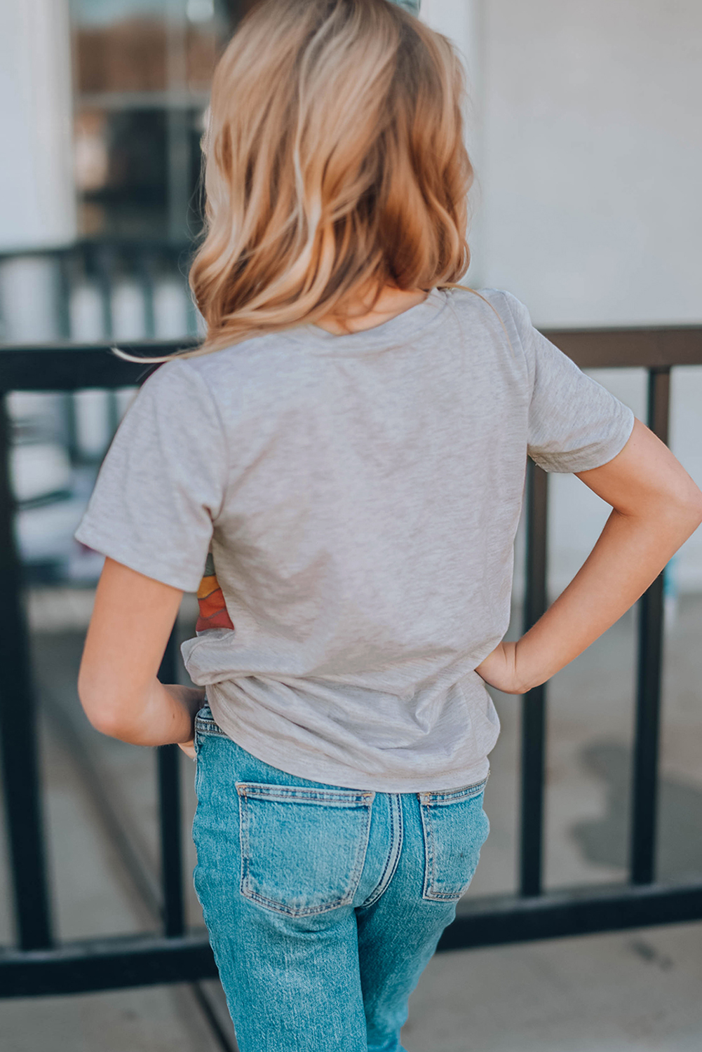 Gray Colorblock Striped Girls' T-Shirt